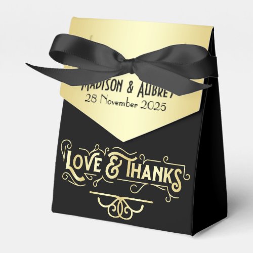 Art Deco Wedding Love  Thanks Gold Black Favor Favor Boxes
