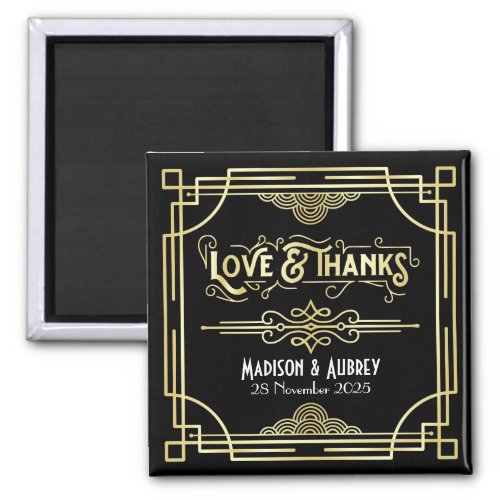 Art Deco Wedding Love  Thanks Gold Black Favor Magnet