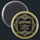 Art Deco Wedding Love & Thanks Gold Black Favor Magnet<br><div class="desc">Create your own unique Art Deco-style, Great Gatsby-inspired design featuring abstract geometric ornaments and pattern in gold with classic black background. An elegant, classy, gender neutral, all-season design perfect for discerning couples who want something different from the usual feminine, floral, pastel-toned wedding paper suites. Also great for retro-loving couples who...</div>