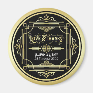 Art Deco Wedding Love & Thanks Gold Black Favor Magnet