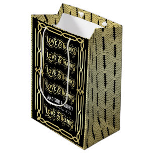 Art Deco Wedding Love & Thanks Gold Black Favor Medium Gift Bag