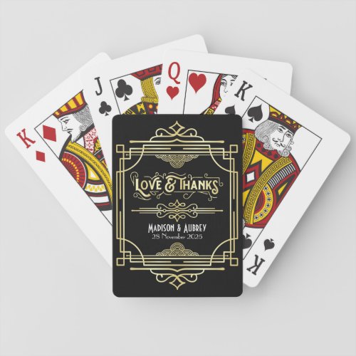 Art Deco Wedding Love  Thanks Gold Black Favor Playing Cards