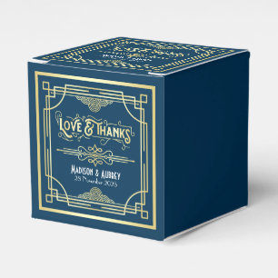 Art Deco Wedding Love & Thanks Gold Blue Favor Boxes