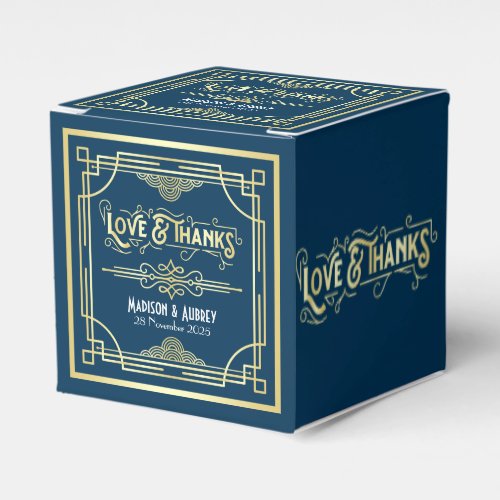 Art Deco Wedding Love  Thanks Gold Blue Favor Favor Boxes