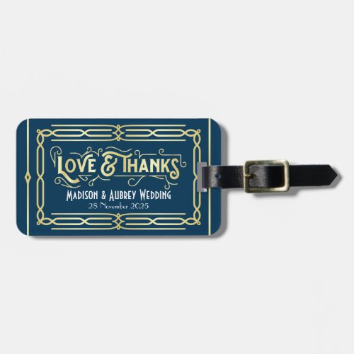 Art Deco Wedding Love  Thanks Gold Blue Favor Luggage Tag