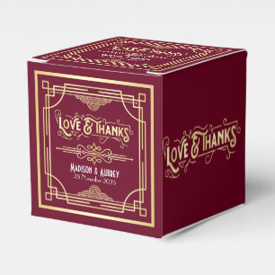 Art Deco Wedding Love & Thanks Gold Burgundy Favor Boxes