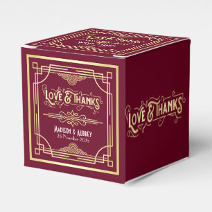 Art Deco Wedding Love & Thanks Gold Burgundy Favor Favor Boxes