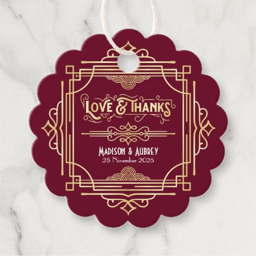 Art Deco Wedding Love  Thanks Gold Burgundy Favor Favor Tags