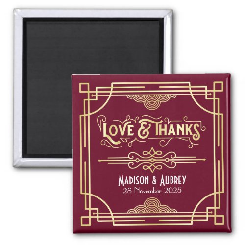 Art Deco Wedding Love  Thanks Gold Burgundy Favor Magnet