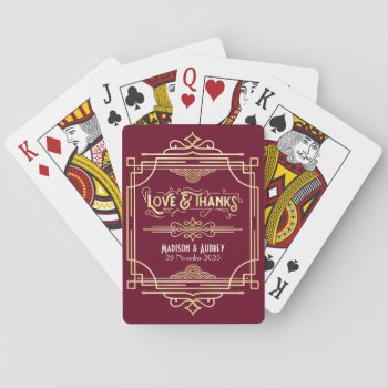 Art Deco Wedding Love & Thanks Gold Burgundy Favor Playing Cards by BCVintageLove at Zazzle