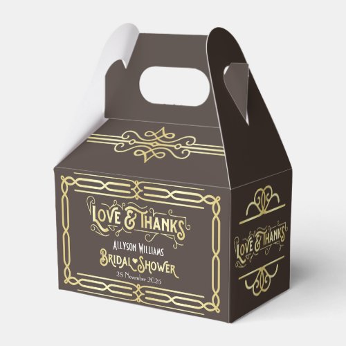 Art Deco Wedding Love  Thanks Gold Chocolate Favor Boxes