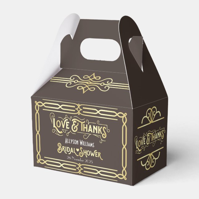Art Deco Wedding Love & Thanks Gold Chocolate Favor Boxes (Front Side)