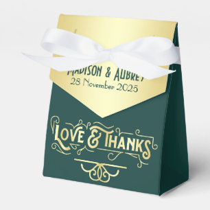 Art Deco Wedding Love & Thanks Gold Green Favor Boxes