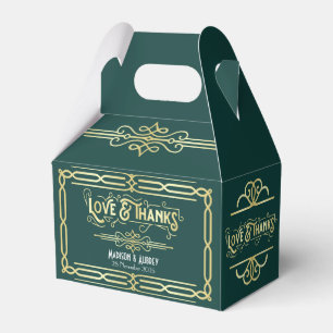 Art Deco Wedding Love & Thanks Gold Green Favor Boxes