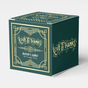 Art Deco Wedding Love & Thanks Gold Green Favor Boxes