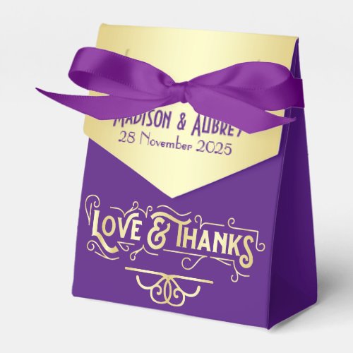 Art Deco Wedding Love  Thanks Gold Purple Favor Favor Boxes