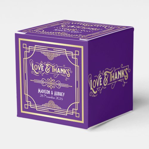 Art Deco Wedding Love  Thanks Gold Purple Favor Favor Boxes