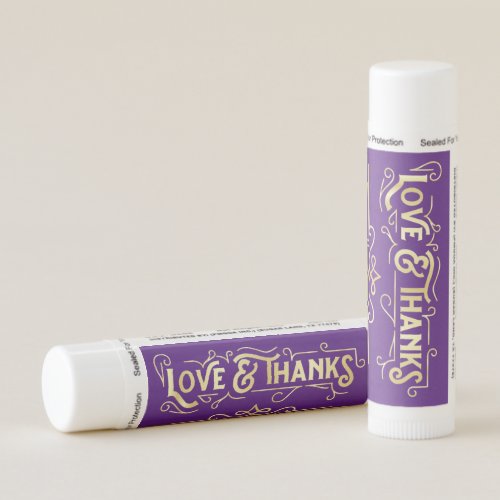 Art Deco Wedding Love  Thanks Gold Purple Favor Lip Balm