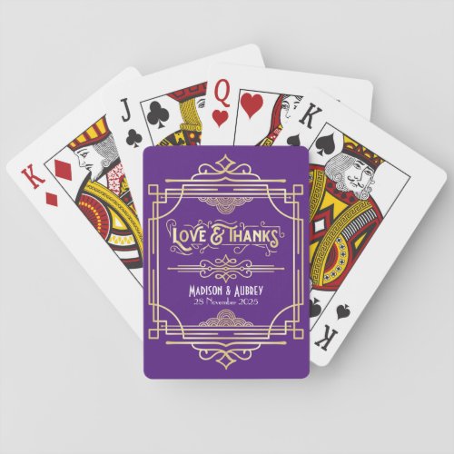 Art Deco Wedding Love  Thanks Gold Purple Favor Poker Cards