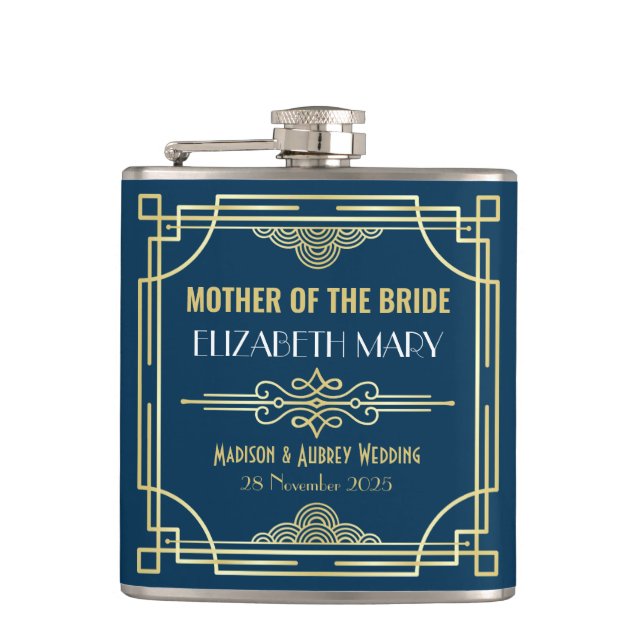 Art Deco Wedding Mother of the Bride Gold Favor Flask (Front)