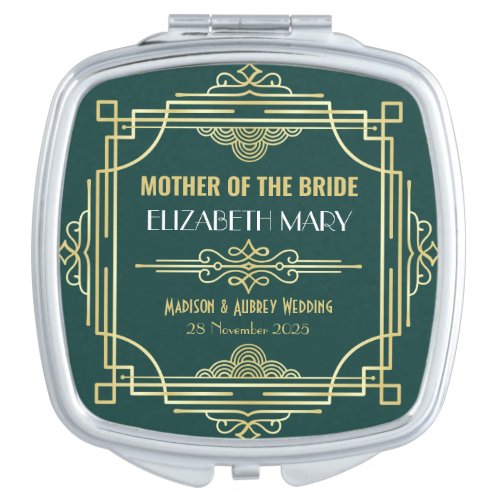 Art Deco Wedding Mother of the Bride Gold Green Compact Mirror