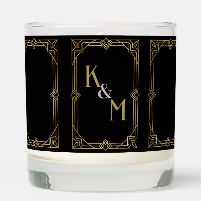 Art Deco Wedding Newly Weds Couple Monograms Scented Candle (Front)