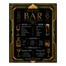 Art Deco Wedding Party Bar Wine Beer Liquor Menu