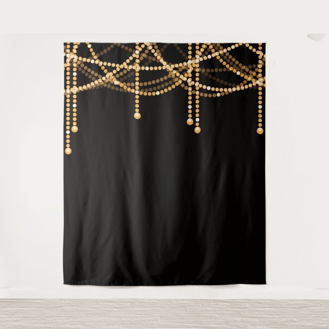 Art Deco Wedding Photo Backdrop Gold String Lights (Front)