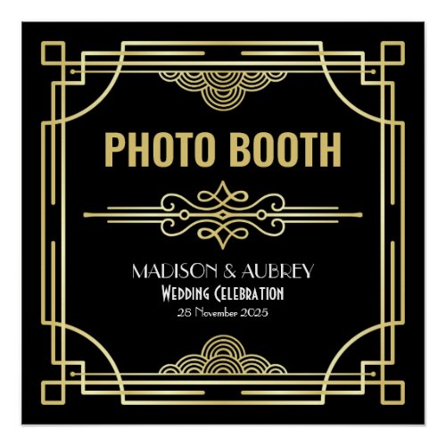 Art Deco Wedding Photo Booth Gold Black Party Sign