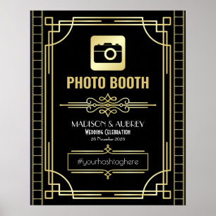 Art Deco Wedding Photo Booth Gold Black Party Sign