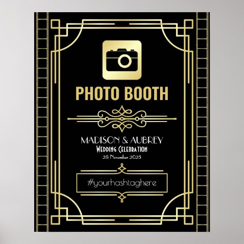 Art Deco Wedding Photo Booth Gold Black Party Sign