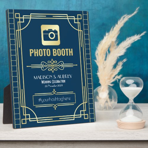 Art Deco Wedding Photo Booth Gold Blue Sign Plaque