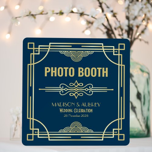 Art Deco Wedding Photo Booth Gold Dark Blue Party Foam Board