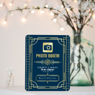 Art Deco Wedding Photo Booth Gold Dark Blue Party Foam Board