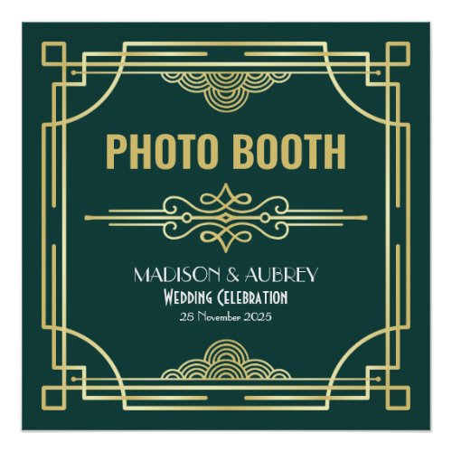 Art Deco Wedding Photo Booth Gold Green Party Sign