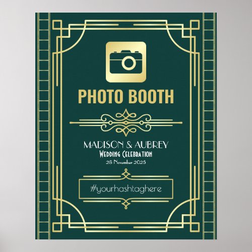 Art Deco Wedding Photo Booth Gold Green Sign