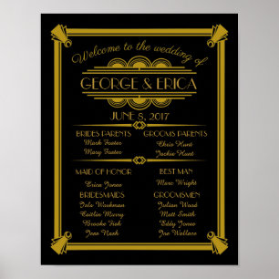 Art Deco wedding program, wedding party silver Poster