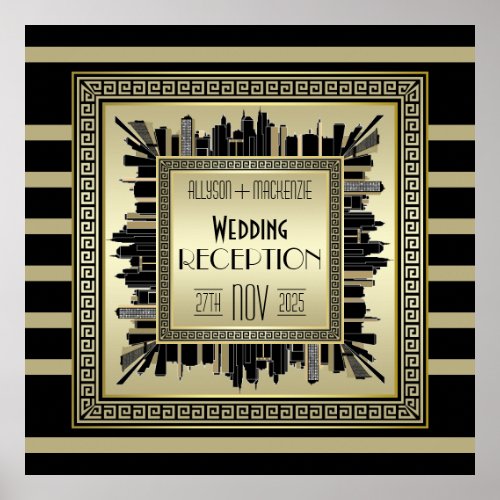 Art Deco Wedding Reception Champagne Gold Gatsby Poster