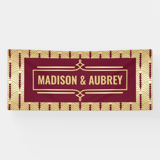 Art Deco Wedding Reception Dinner Gold Burgundy Banner (Horizontal)