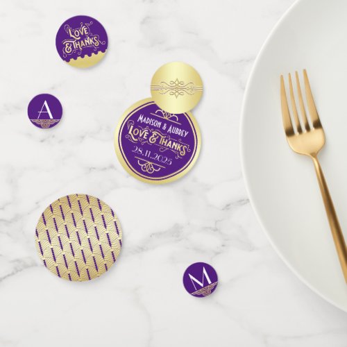 Art Deco Wedding Reception Dinner Gold Purple Confetti