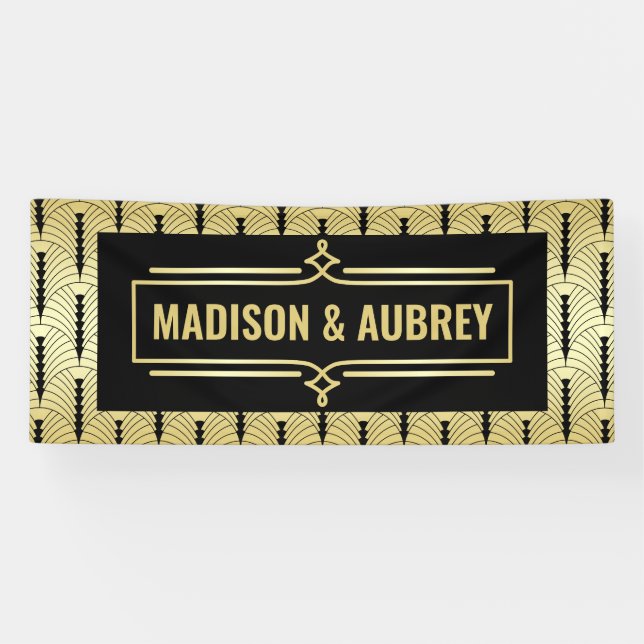 Art Deco Wedding Reception Dinner Party Gold Black Banner (Horizontal)