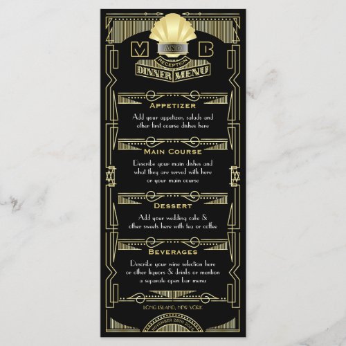 Art Deco Wedding Reception Dinner Party Gold Black Menu