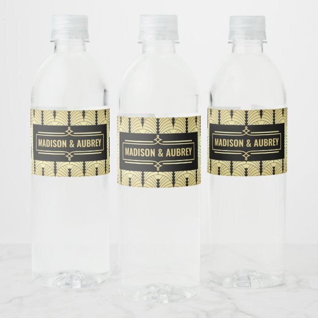 Art Deco Wedding Reception Dinner Party Gold Black Water Bottle Label (Bottles)