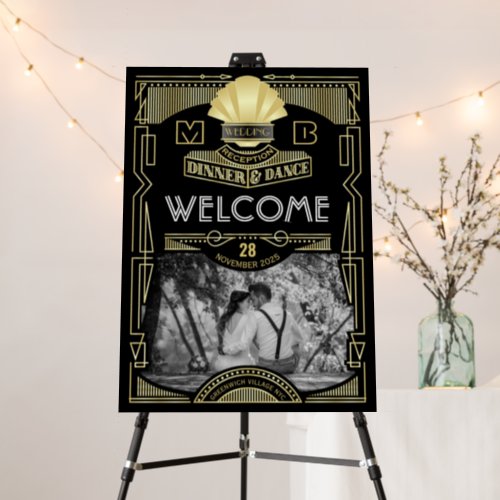 Art Deco Wedding Reception Gold Black Welcome Foam Board