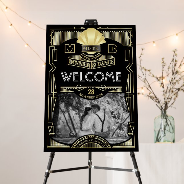 Art Deco Wedding Reception Gold Black Welcome Foam Board (In Situ (Stand))