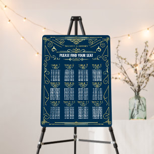 Art Deco Wedding Reception Gold Blue Seating Chart Foam Board