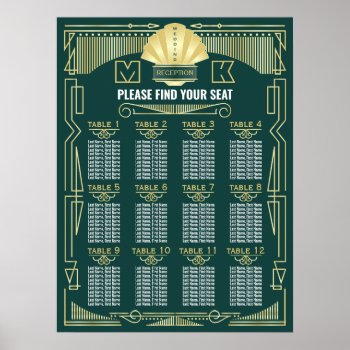 Art Deco Wedding Reception Green Seating Chart by BCVintageLove at Zazzle