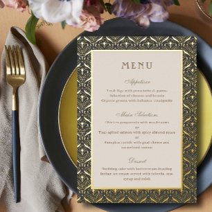 Art Deco Wedding Reception Menu Gold Foil Card
