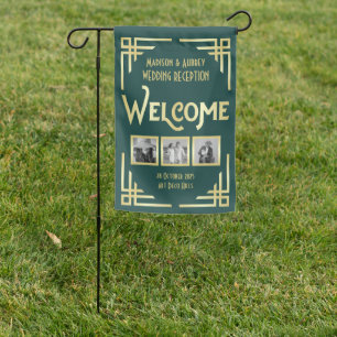 Art Deco Wedding Reception Welcome Add Your Photos Garden Flag