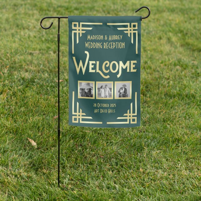 Art Deco Wedding Reception Welcome Add Your Photos Garden Flag (In SItu)